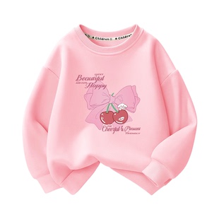 拉夏贝尔女童圆领卫衣2026新款儿童春装内搭长袖女孩打底上衣春季