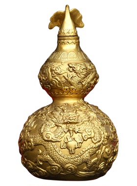 纯铜葫芦摆件 龙纹葫芦大号开口葫芦 玄关葫芦摆件铜葫芦装藏葫芦