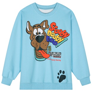 今屿花花高级感超好看oversize蓝色印花卫衣女款2025新款春秋外套