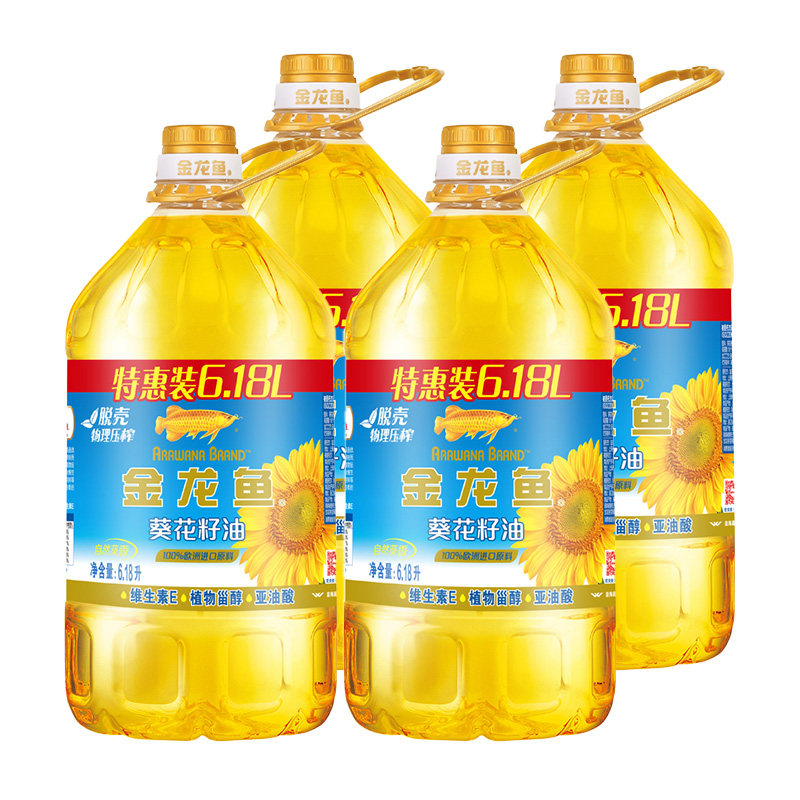 金龙鱼自然葵香葵花籽油6.18L*4 家用食用油大桶炒菜 6.18升压榨