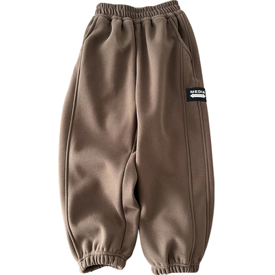 男童保暖加绒休闲裤子纯色运动裤