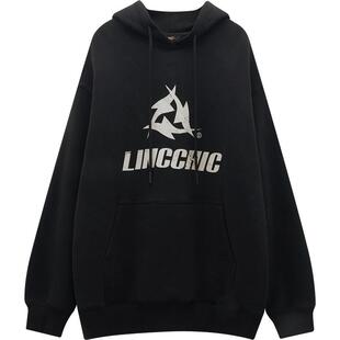 LINC金羽杰卫衣女上衣拉绒美式复古卫衣中长款连帽卫衣女款HD395