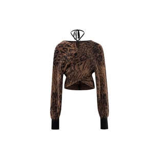 uhot/诱货咖色豹纹蝙蝠袖长毛针织衫女交叠收腰毛衣慵懒UWWW4Z104