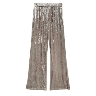 丝绒阔腿裤女春秋垂感复古高端提花直筒国风扎染窄版金丝绒裤子冬