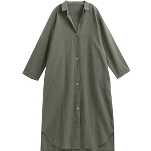 亚麻风衣外套女春秋2026新款中长款开衫棉麻宽松中式复古披风大衣