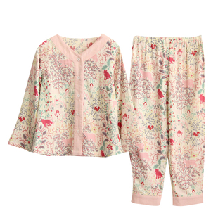 新款亲子全棉纱布套装青少年纯棉家居服女童公主长袖儿童睡衣秋季