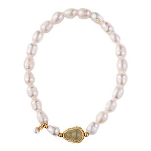 925纯银镀18k金天然淡水珍珠福禄葫芦玉髓串珠手链手串女款弹力绳