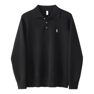 特价 潮奢时尚简约骑士刺绣翻领针织POLO衫男款秋冬羊毛混纺毛衣