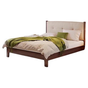 顾家家居实木床北美黑胡桃木中古风全实木床软靠软包一米八主卧床