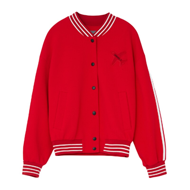 【呼呼严选专享】UX新款秋季新款红色棒球服外套女中长款宽松休闲