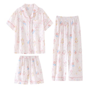 儿童睡衣女童夏季薄款云朵棉短袖2025新款女孩家居服套装三件套