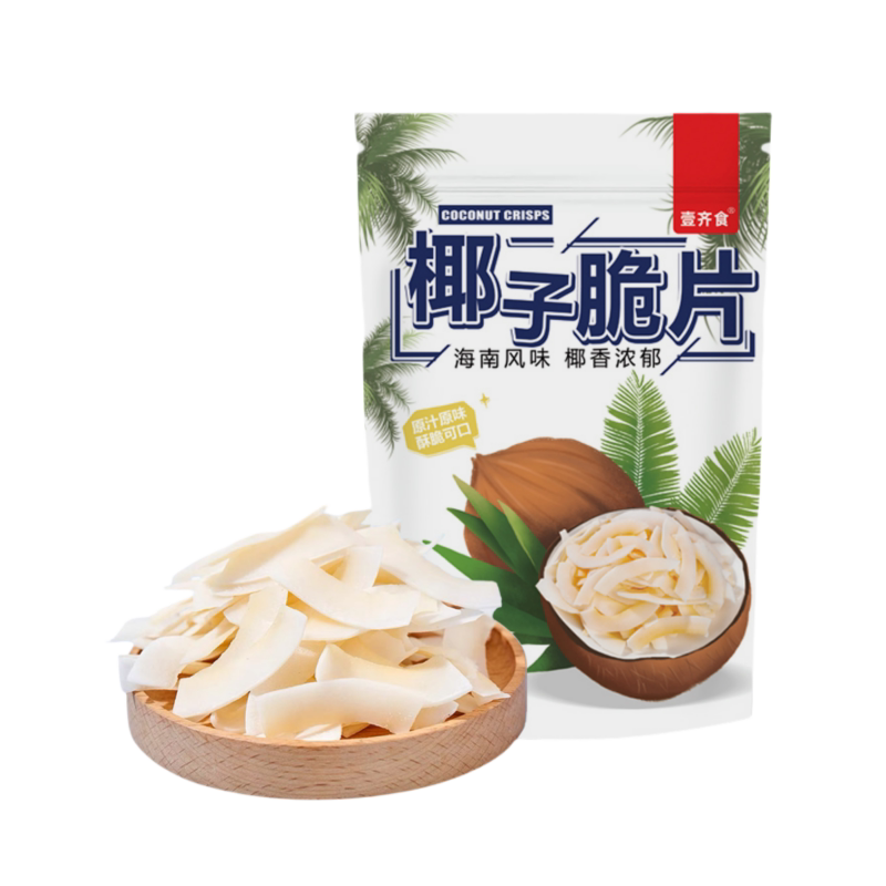 壹齐食原味烤椰子片脆片椰肉干海南特产椰片角脆块休闲零食