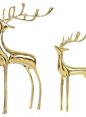 现代客厅办公室柜子小纯铜鹿摆件轻奢高级酒柜家居装饰品乔迁礼物