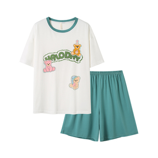 睡衣女夏款青少年初中学生少女短袖家居服套装女童舒适纯棉可外穿