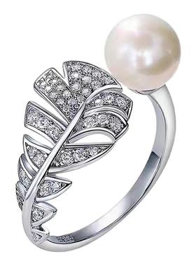 满钻珍珠羽毛开口戒指