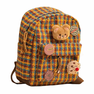 秋冬毛呢千鸟格小书包 少女迷你小背包大学生小号CityWalk双肩包