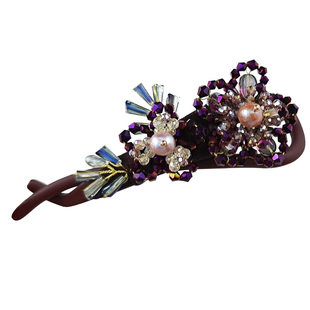 31街花饰百搭紫色水晶花朵发夹串珠头饰轻奢刺绣头花后脑勺头饰女