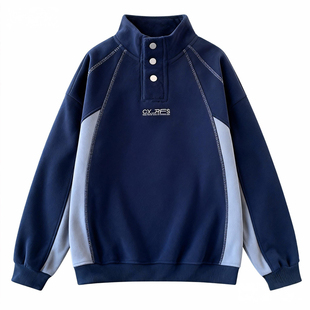 秋冬新款奥粒绒半高领青少年卫衣刺绣印花韩版撞色个性百搭卫衣