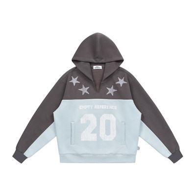 特惠6折起EMPTY REFERENCE原创手绘星星字母印花撞色拼接连帽卫衣