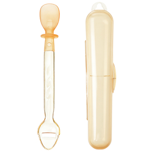 双头刮泥勺婴儿挖水果泥勺子宝宝吃辅食勺苹果泥工具硅胶儿童餐具