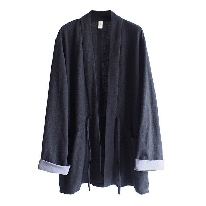 中式复古亚麻禅茶服改良风衣外套