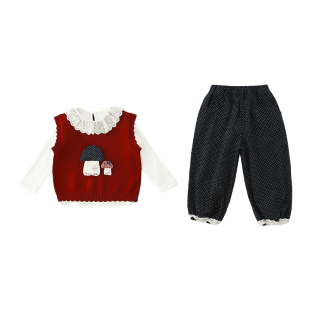 女童春装套装2026新款洋气时髦儿童衣服女宝宝春秋针织马甲三件套