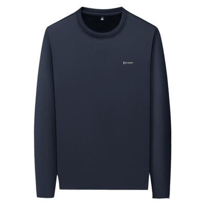 皮尔卡丹高端桑蚕丝长袖t恤男中年圆领爸爸装春秋大码上衣打底衫