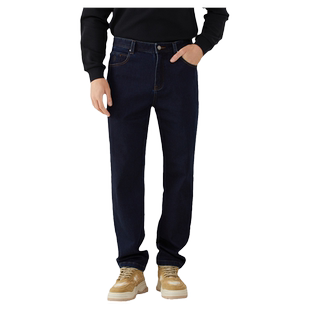 波顿2025年秋冬新款牛仔裤男士宽松直筒高端休闲加厚保暖长裤子