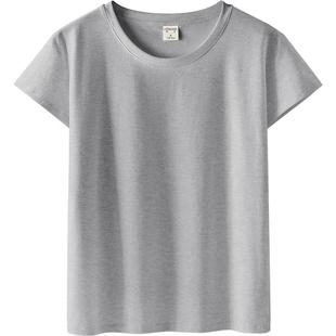 灰色纯棉短袖t恤女夏正肩体恤打底衫修身圆领净版单件基础款上衣