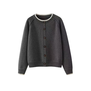 不起球100%纯棉针织衫外套女开衫圆领新款秋冬装厚实宽松外穿毛衣