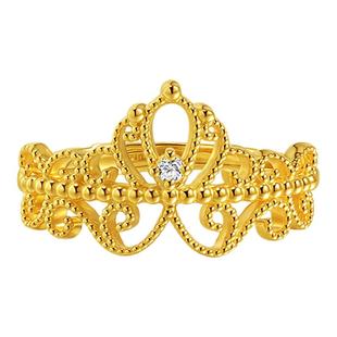 老庙黄金足金点钻公主皇冠活口戒指5G精致立体优雅皇冠贵气闪耀