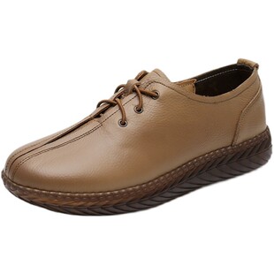 平底单鞋舒适牛筋软底真皮女鞋春秋款深口妈妈鞋中老年软皮休闲鞋