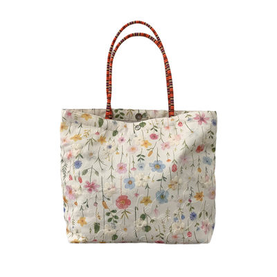 刺绣小碎花时尚帆布包卡通水桶包