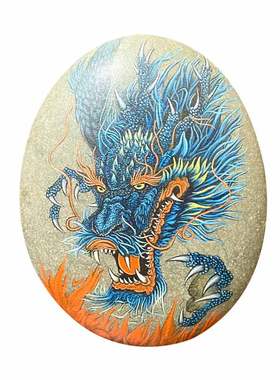 石头摆件中式书房手绘