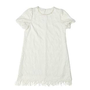 oo&vv法式白色设计感镂空连衣裙女2025夏小个子度假风时尚流苏裙