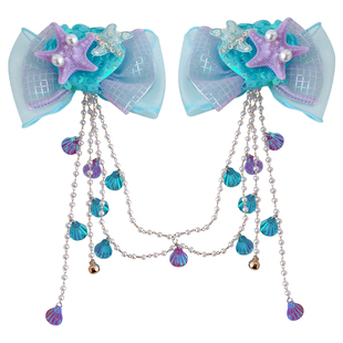 2025新款彩色鱼尾儿童美人鱼钻石脸贴公主额头链发夹古风眉心贴妆容贴饰品女童超仙蝴蝶精灵耳挂耳环耳饰贴纸