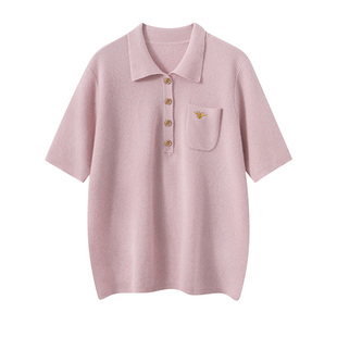 POLO领山羊绒衫女短袖针织衫长袖打底通勤百搭套头上衣