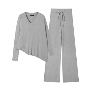 从轻闪闪V领 红色睡衣 家居服两件套装绒感不规则睡衣保暖秋冬女