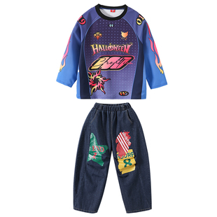 儿童街舞演出服男女童宽松上衣嘻哈hiphop架子鼓元旦舞蹈练功服装