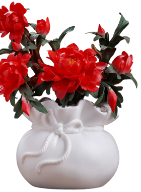 非遗手工牡丹招财陶瓷花摆件