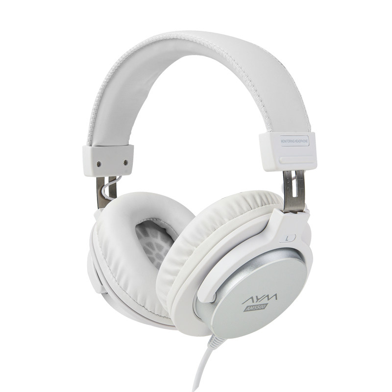 AYM 5500 白色头戴式录音直播游戏专业监听高保真全封闭有线耳机