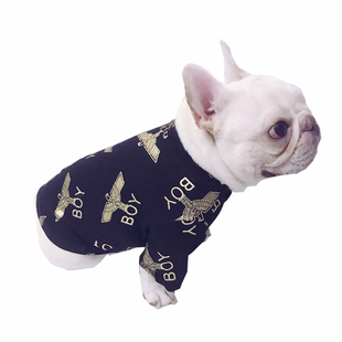 法斗衣服八哥恶霸英斗柯基狗衣服春夏新款薄款T恤 潮牌狗烫金衣服