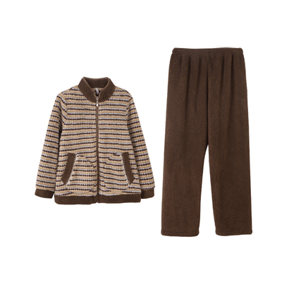 安之伴情侣睡衣秋冬季珊瑚绒条纹