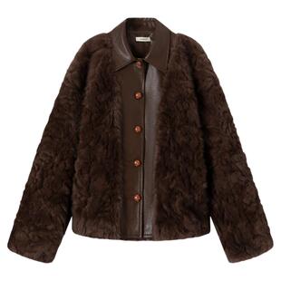 设计师品牌 MARRMO/马髦 新款PU拼接环保皮草夹克式廓形保暖外套