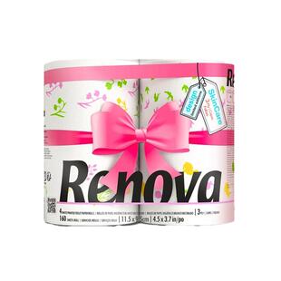 Renova葡萄牙进口春季印花卷纸有芯纸巾厕所纸家用手纸卫生纸4卷