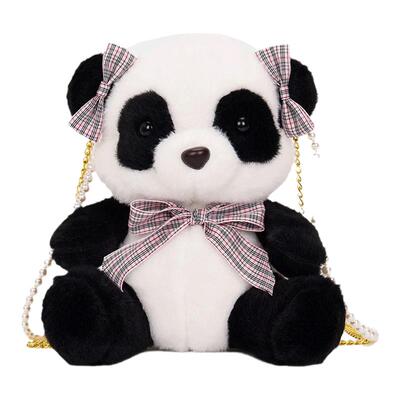 仿真珍珠链条卡通可爱熊猫单肩包