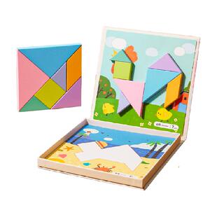 美乐童年磁性七巧板幼儿园小学生儿童早教益智磁力吸智力拼图1套