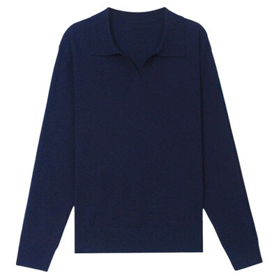 恒源祥女翻领羊毛长袖针织衫薄款