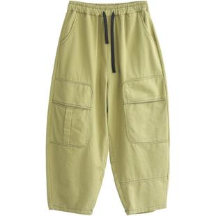 绿素棉 硬朗帅气工装哈伦裤女装大码 夏装新品明线口袋工装裤