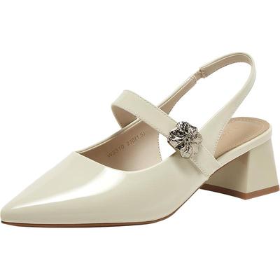 百思图2025夏季新款时尚简约通勤粗跟尖头后空女凉鞋W3310BH5